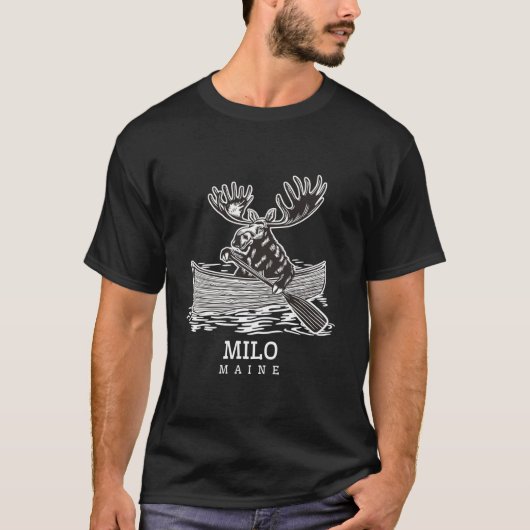 Schattigee peddelende eland in Milo Maine kano ME  T-shirt (Voorkant)