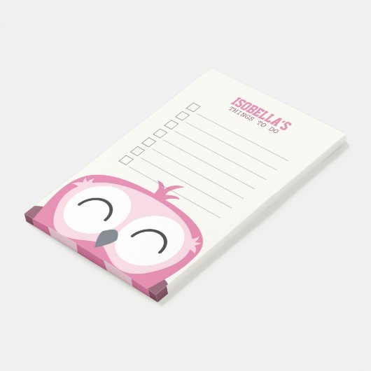 Schattigee Peekaboo Happy Pink Owl to do lijst Post-it® Notes (Schuin)