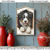 Schattigee Peeking Border Collie Dog Puppy CN7 Dec Tissuepapier