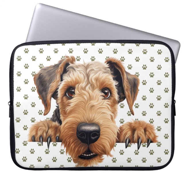 SCHATTIGEE PEEKING BROWN AIREDALE TERRIER DOG LAPTOP SLEEVE (Voorkant)