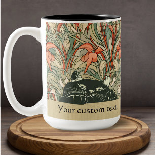 Schattigee Peeking Cat Art Nouveau Bloemen Rood Gr Tweekleurige Koffiemok