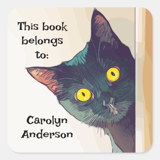 Schattigee Peeking Cat Design Bookplate Sticker (Voorkant)