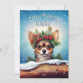 Schattigee Peeking Chihuahua Gezellige Wensen Pine Feestdagenkaart (Voorkant)