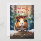Schattigee Peeking Guinee Pig Snowy Winter Woodlan Feestdagenkaart (Voorkant)