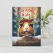 Schattigee Peeking Guinee Pig Snowy Winter Woodlan Feestdagenkaart (Staand voorkant)