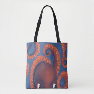 Schattigee Peeking Oranje Octopus Zee Leven Tote Bag