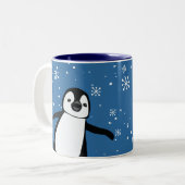 Schattigee Peeking Penguin Winter Blauw Gepersonal Tweekleurige Koffiemok (Voorkant links)