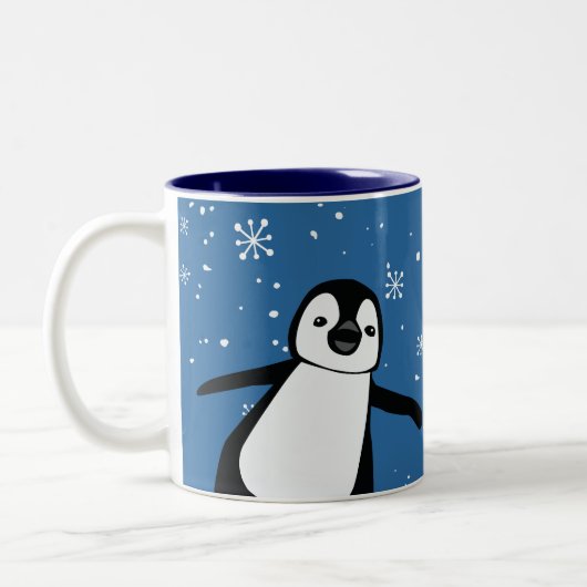 Schattigee Peeking Penguin Winter Blauw Gepersonal Tweekleurige Koffiemok (Links)