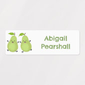 Schattigee peer paar cartoon Fruit gepersonaliseer Labels (Design 1)