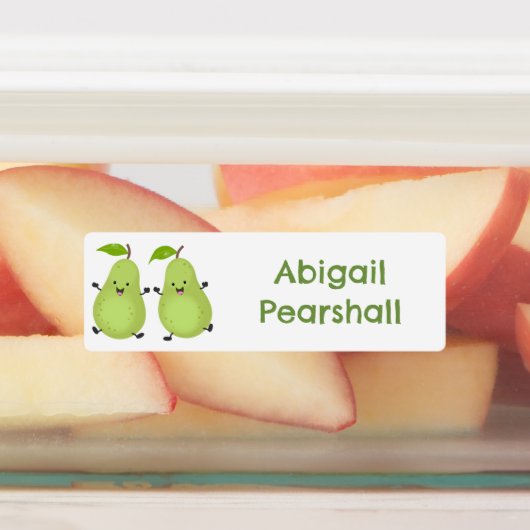 Schattigee peer paar cartoon Fruit gepersonaliseer Labels (Aangebracht)