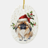 Schattigee Pekingese Hond Kerstmis Holly Keramisch Ornament (Voorkant)