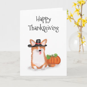 Schattigee pelgrim corgi met pompoen Thanksgiving  Kaart