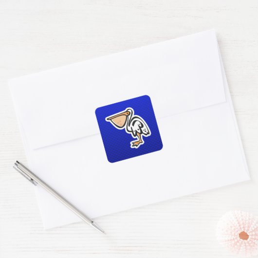 Schattigee Pelikaan; Blauw Vierkante Sticker (Envelop)
