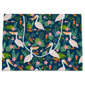 Schattigee pelikanen kleurrijke tropische bloemmot groot cadeauzakje (Voorkant)