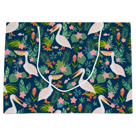 Schattigee pelikanen kleurrijke tropische bloemmot groot cadeauzakje