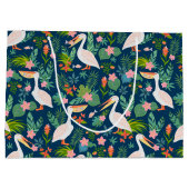 Schattigee pelikanen kleurrijke tropische bloemmot groot cadeauzakje (Achterkant)