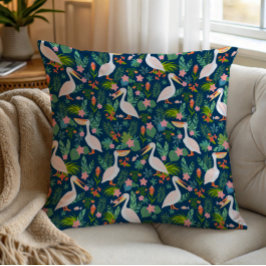 Schattigee pelikanen kleurrijke tropische bloemmot kussen