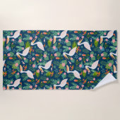 Schattigee pelikanen kleurrijke tropische bloemmot strandlaken (Voorkant)