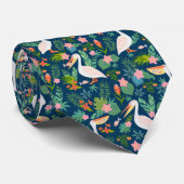 Schattigee pelikanen kleurrijke tropische bloemmot stropdas (Opgerold)