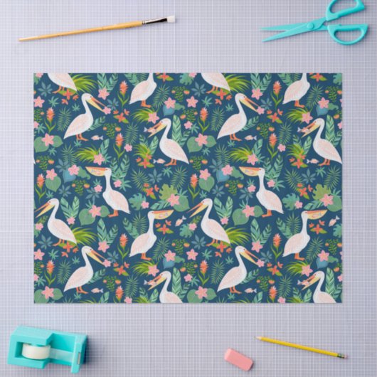 Schattigee pelikanen kleurrijke tropische bloemmot tissuepapier (Craft)