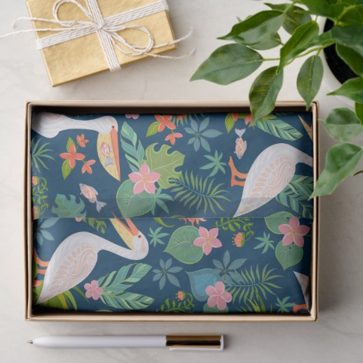 Schattigee pelikanen kleurrijke tropische bloemmot tissuepapier (Geschenk)