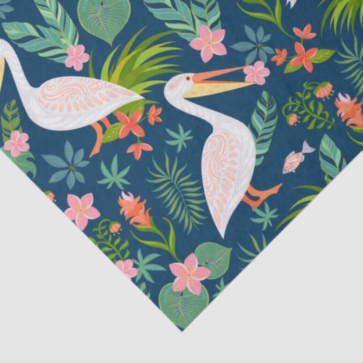 Schattigee pelikanen kleurrijke tropische bloemmot tissuepapier (Detail)