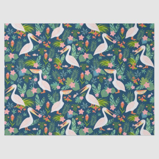 Schattigee pelikanen kleurrijke tropische bloemmot tissuepapier (Voorkant)