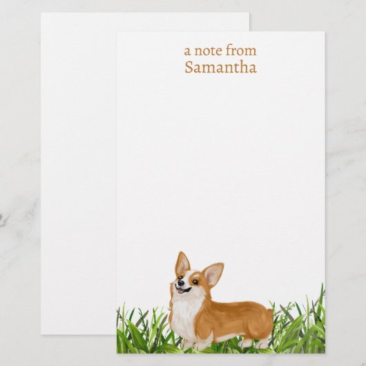 Schattigee Pembroke Corgi Dog Monogram Naam Briefpapier (Voorkant / Achterkant)