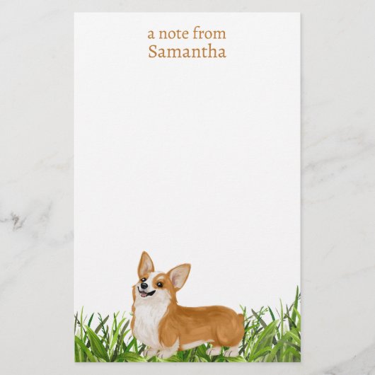 Schattigee Pembroke Corgi Dog Monogram Naam Briefpapier (Voorkant)
