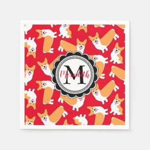 Schattigee Pembroke Welsh Corgi Monogram Rood Servet