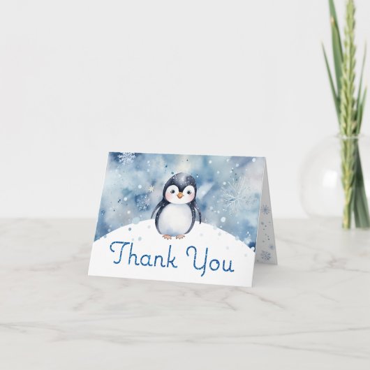 Schattigee Penguin Baby shower Dank u kaart (Voorkant)