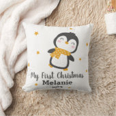 Schattigee Penguin baby's eerste kerst op wit Kussen (Deken)