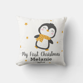 Schattigee Penguin baby's eerste kerst op wit Kussen