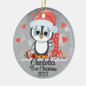 Schattigee Penguin Baby's Eerste Kerstzilver Keramisch Ornament (Links)