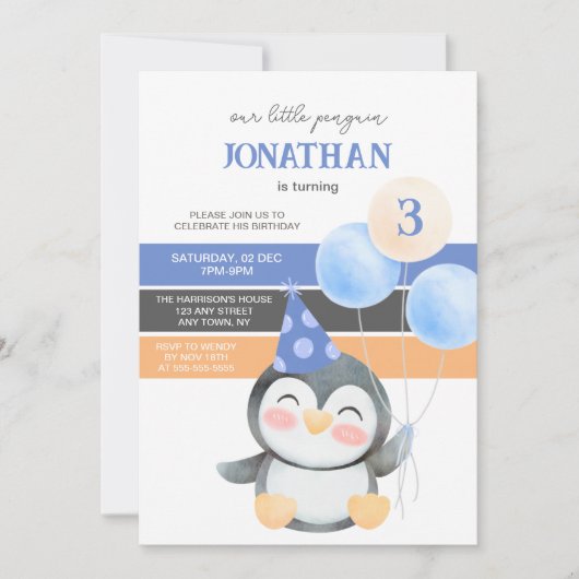 Schattigee Penguin Balloon Boy Verjaardag Kaart (Voorkant)
