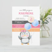 Schattigee Penguin Balloon Girl Verjaardag Kaart (Staand voorkant)