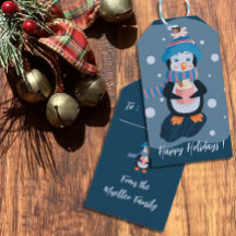 Schattigee Penguin Blue Holiday Gift Labels