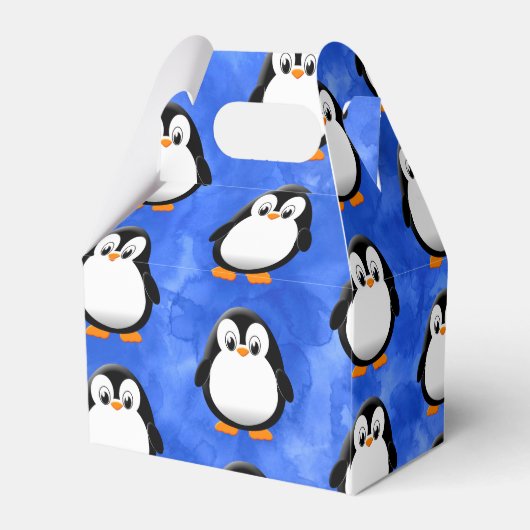 Schattigee Penguin Cartoon Blauwe Waterverf Bedankdoosjes (Achterkant)
