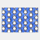 Schattigee Penguin Cartoon Blauwe Waterverf Inpakpapier Vel (Voorkant)
