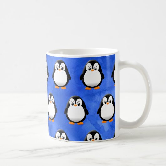 Schattigee Penguin Cartoon Blauwe Waterverf Koffiemok (Rechts)