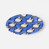 Schattigee Penguin Cartoon Blauwe Waterverf Papieren Bordje (Gekanteld)