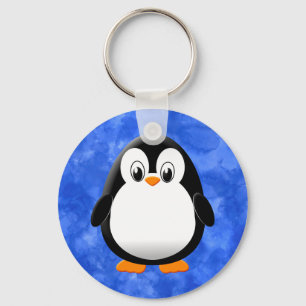 Schattigee Penguin Cartoon Blauwe Waterverf Sleutelhanger