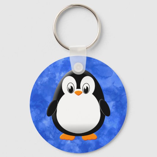 Schattigee Penguin Cartoon Blauwe Waterverf Sleutelhanger (Voorkant)