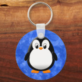 Schattigee Penguin Cartoon Blauwe Waterverf Sleutelhanger (Achterkant)