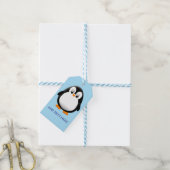 Schattigee Penguin Cartoon Custom Blue Cadeaulabel (Met Touw)