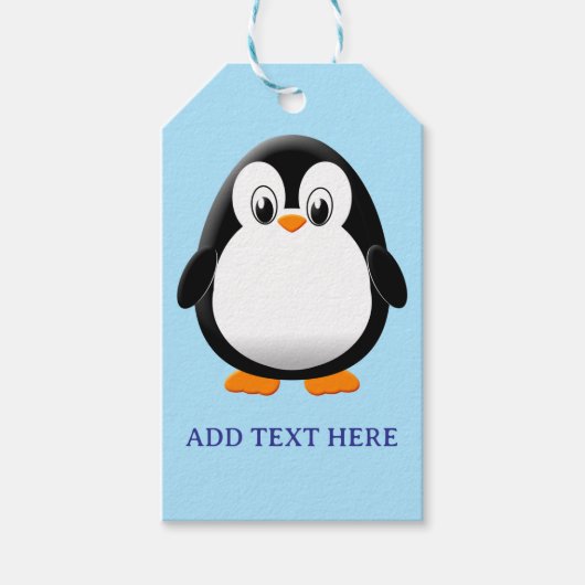 Schattigee Penguin Cartoon Custom Blue Cadeaulabel (Voorkant)