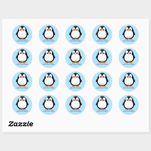 Schattigee Penguin Cartoon Custom Blue Ronde Sticker (Vel)