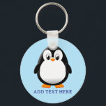 Schattigee Penguin Cartoon Custom Blue Sleutelhanger<br><div class="desc">Een leuke zwart-witte pinguïn tekening. Sleutelhangers voor kleine dieren. Tekst bewerken om aan te passen. Cadeau idee voor kinderen.</div>
