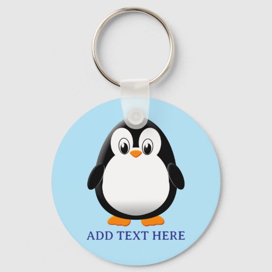 Schattigee Penguin Cartoon Custom Blue Sleutelhanger (Achterkant)