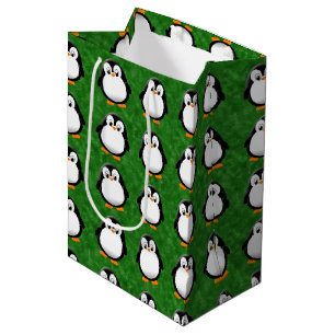 Schattigee Penguin Cartoon Custom Green Waterverf Medium Cadeauzakje